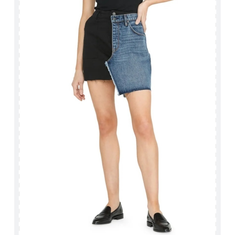 Hudson Jeans Skirt Denim and Twill Wraparound Blue Black Mini Jean Skirt Size 28